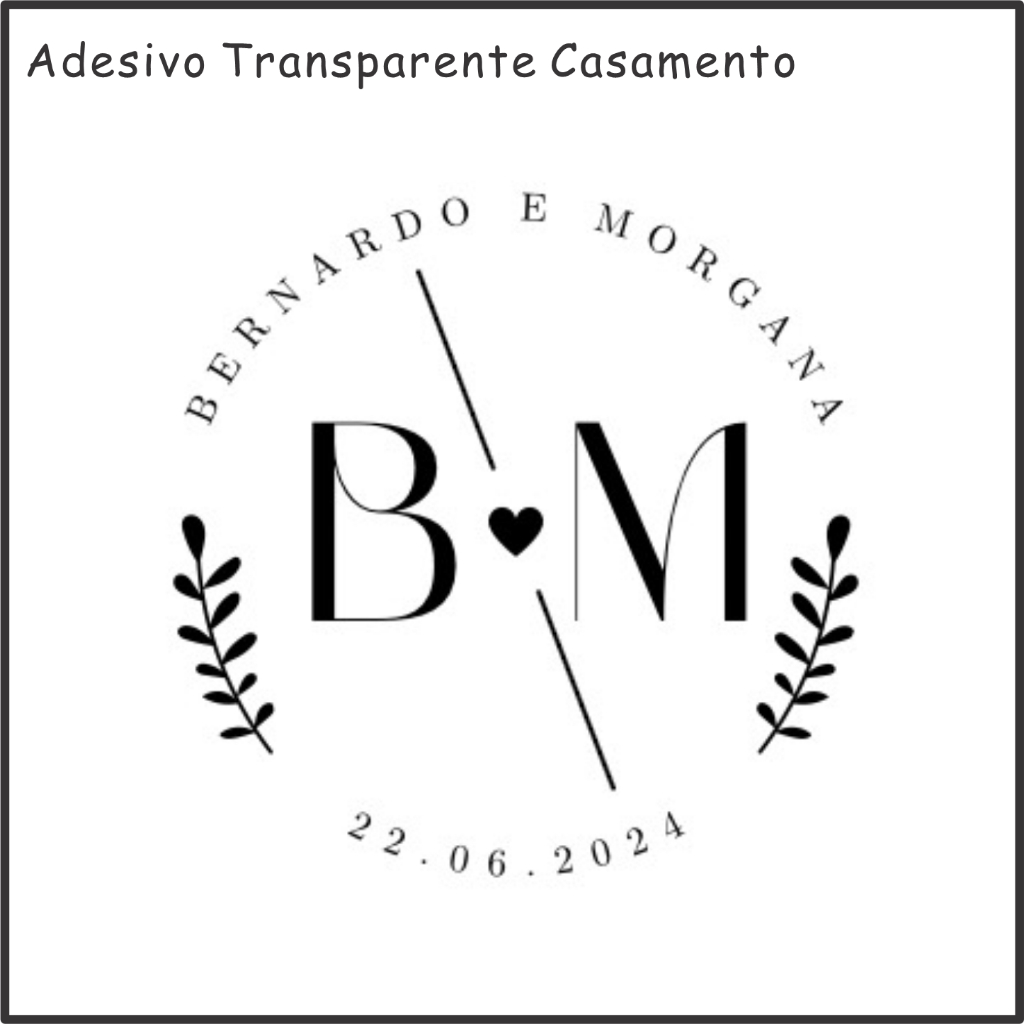 100 Adesivos Transparente Personalizado Casamento Iniciais Noivos | Adesivo Casamento