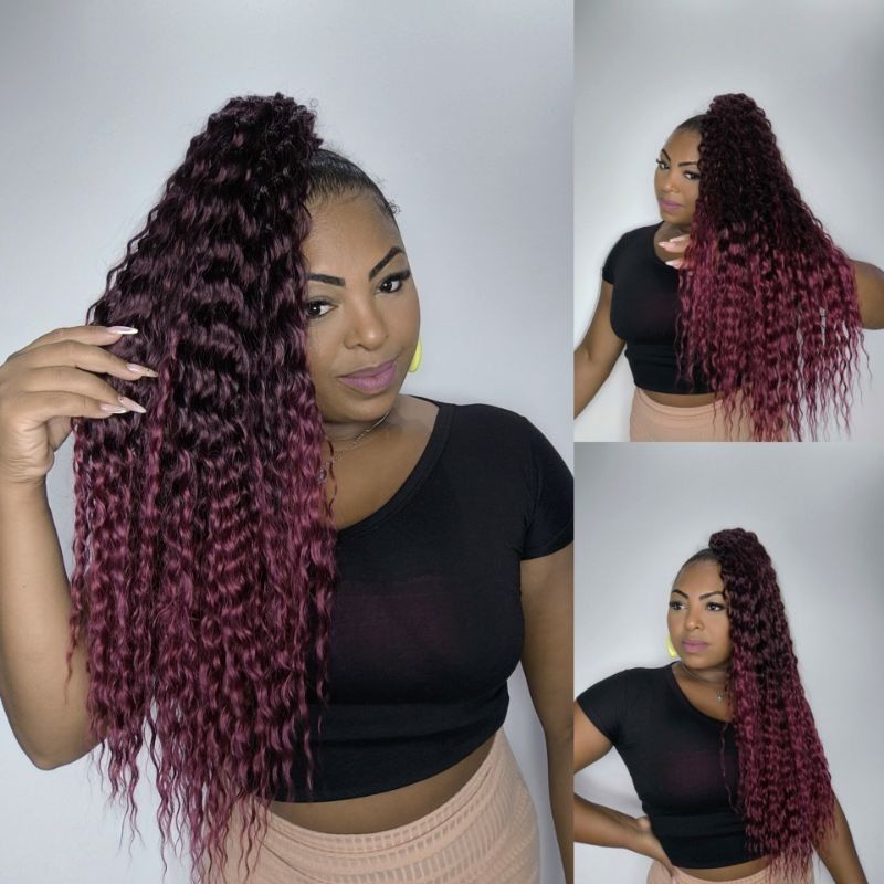 Cabelo Aplique rabo de cavalo cacheado marsala.