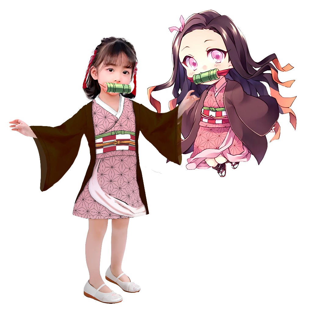 Fantasia Infantil Demon Slayer Nezuko Kamado + bambu tecido e eva ...