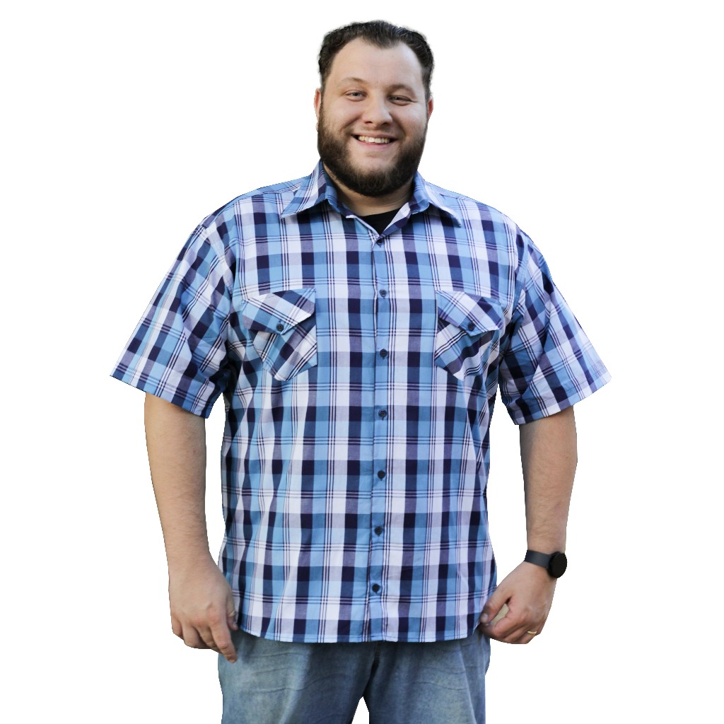 Camisa Social Xadrez Adulto Masculina Plus Size Manga Curta