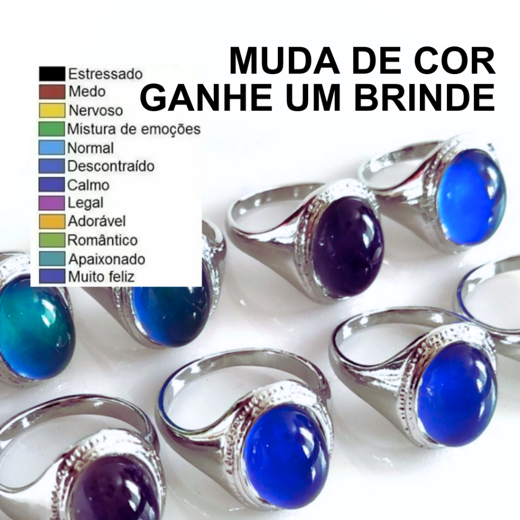 Anel da Humor Original com Pedra Solitária Muda de Cor conforme o Humor ...