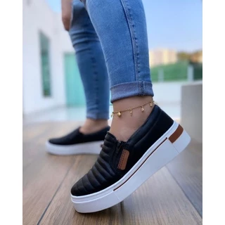 Tênis Sapatênis Sapatilha Feminino Slip On Com Zíper Casual Leve Confortável