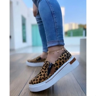 Tênis Feminino Onça Slip On Zíper Cano Baixo Casual Calce Fácil envio imediato