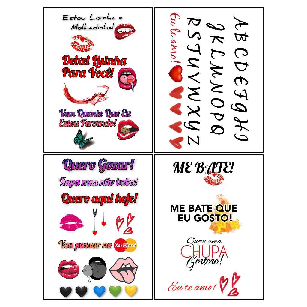 Combo Com Frases 4 Cartelas Tatuagem Temporária Frases Picantes Mulheres  Depilação 6 x 10 Cm | Shopee Brasil