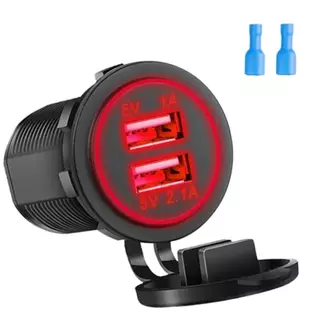 Tomada Red Automotiva USB Duplo - Saída 5v/2.1a - Entrada12v/24v - LED Cor Vermelha