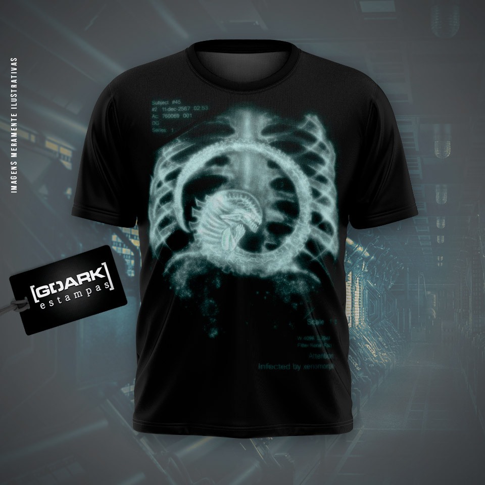 Camiseta Alien Xenomorph Raio-X Infectado