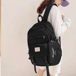 Mochila feminina versão coreana na moda estudante mochila de duas peças simples cor sólida grande capacidade saco de computador