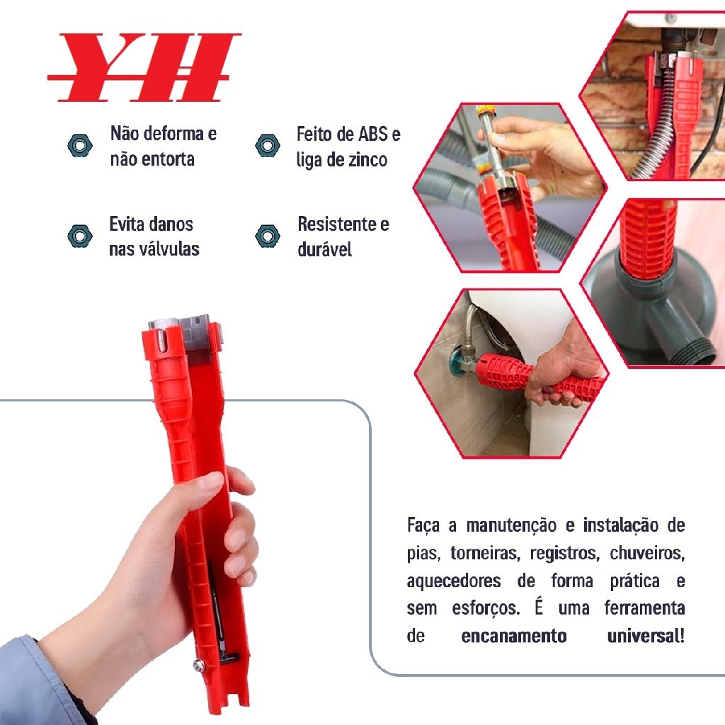 IRmm (8 em 1) instalador de torneira e pia, ferramenta de encanamento multiuso para vaso sanitário/pia/banheiro/cozinha encanamento e mais (vermelho)