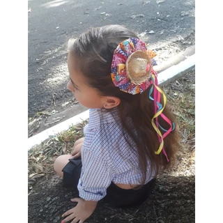 Kit Com 2 Presilha junino chapéu de palha | Acessório festa junina | Tiara junina | Chapeuzinho de palha