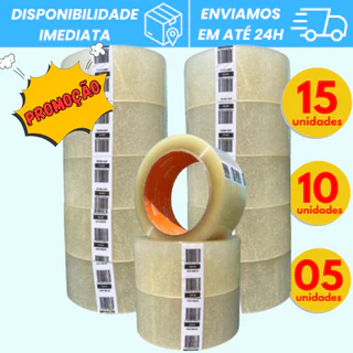 15 ROLOS DE FITA ADESIVA TRANSPARENTE LARGA 45X100 PARA EMPACOTAMENTO