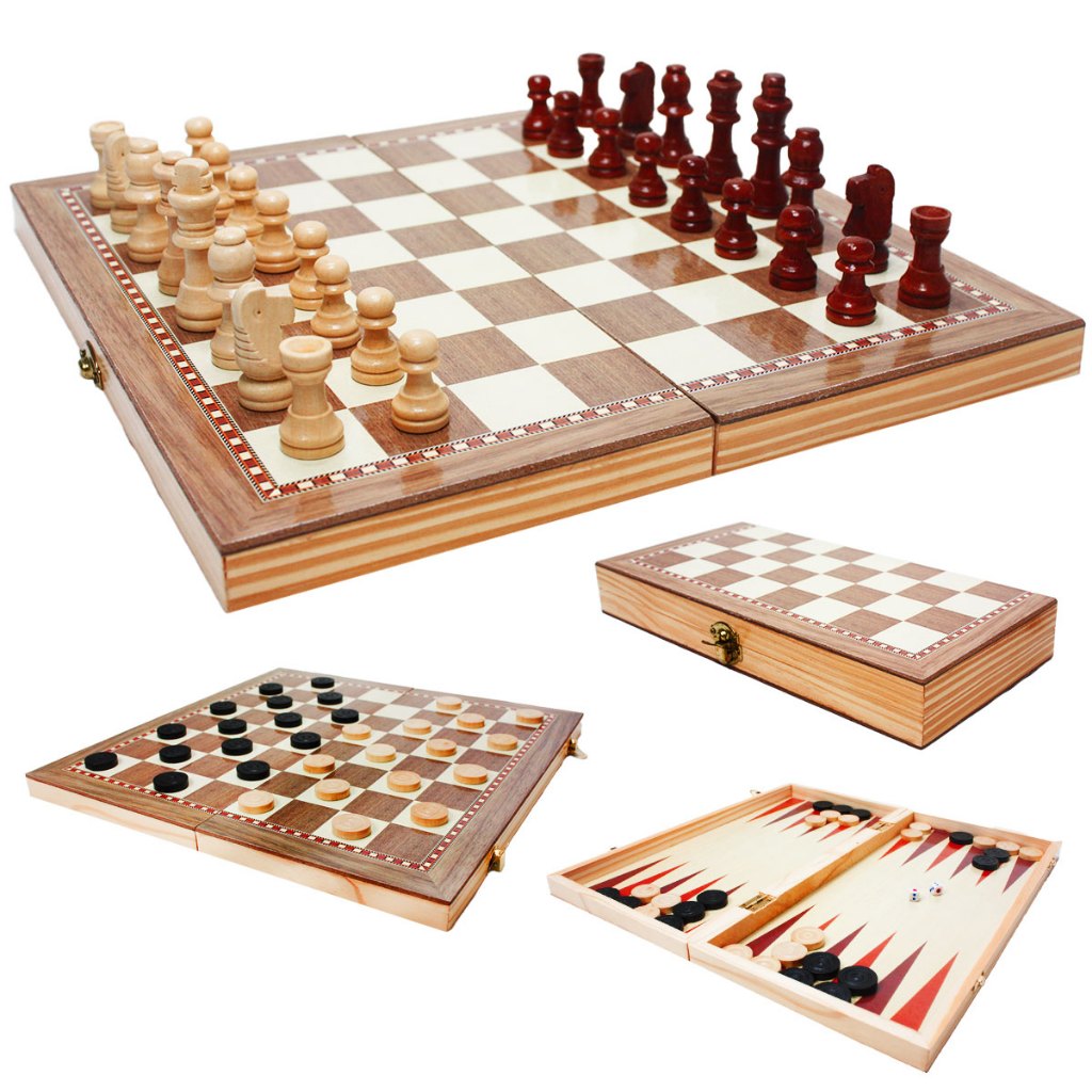 Jogo Xadrez Dama Gamão 3 Em 1 50x50 Tamanho Grande Madeira
