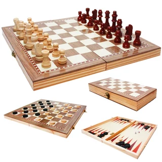 Jogo Xadrez Dama Gamão Peças Madeira Tabuleiro 3 Em 1 40x40 cm Médio