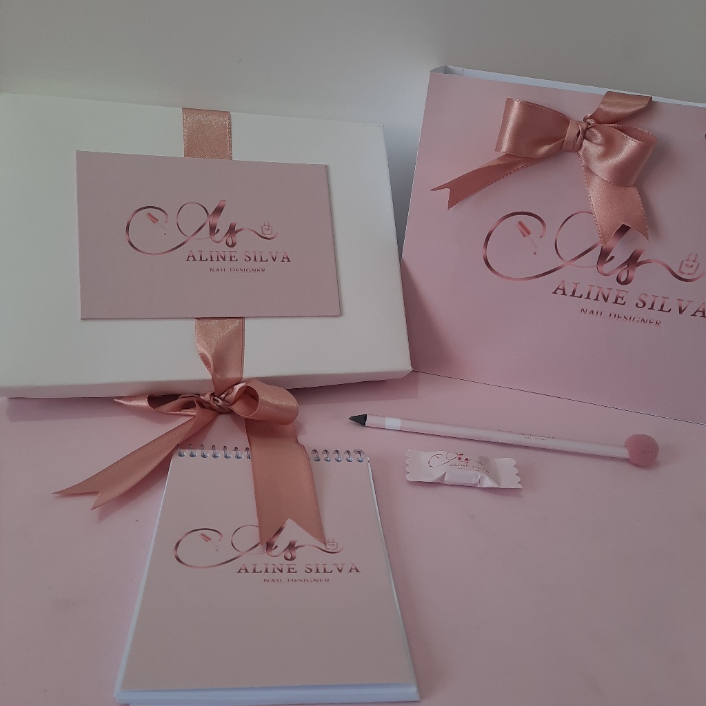 Kit curso personalizado com sua logo caixa,bloquinho,lápis e sacola