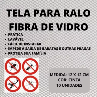 Kit C/ 10 Unidades De Tela Para Ralo 12x12 Cm Fibra De Vidro