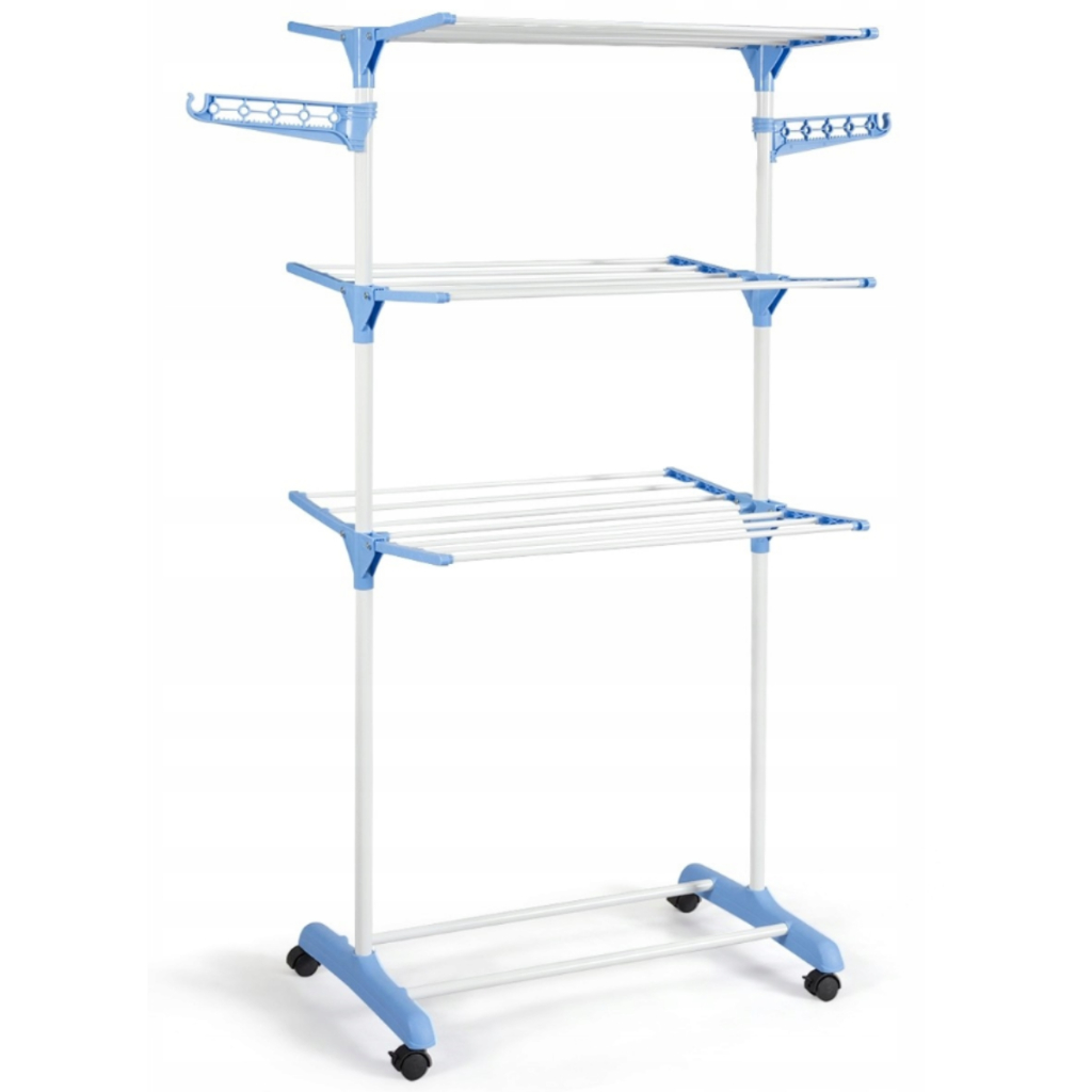 Varal Torre De Chão 3 Andares Roupa Portátil Dobrável Alumínio Retrátil Compacto 4 Rodas