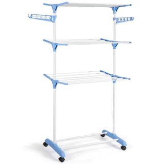 Varal Torre De Chão 3 Andares Roupa Portátil Dobrável Alumínio Retrátil Compacto 4 Rodas