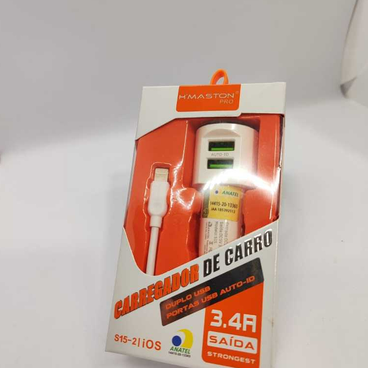 Carregador Veicular com cabo Turbo 2 Usb 3.4a Carga Rápida Fonte Carro ...