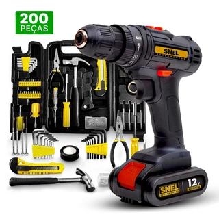 Furadeira Parafusadeira Sem Fio 12v C/ Kit Ferramentas 200 Peças