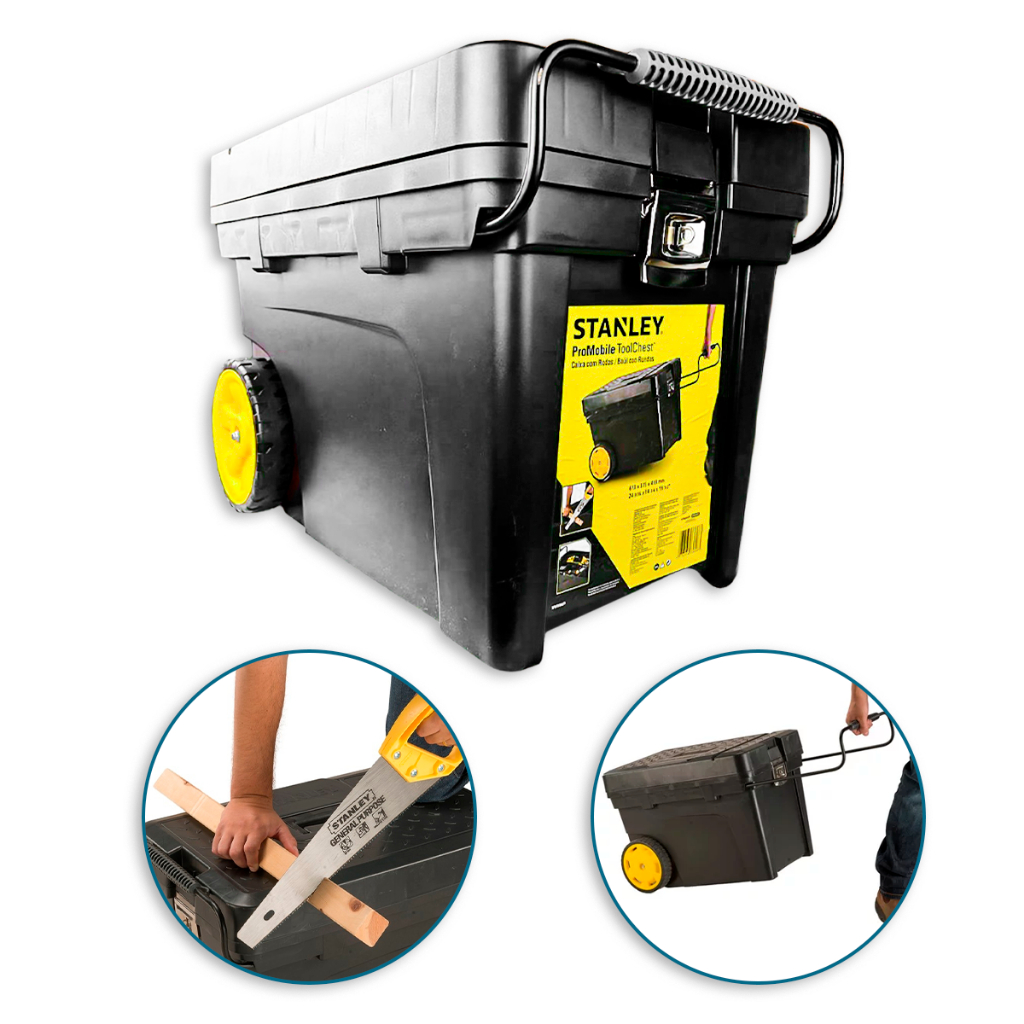 Caixa de Ferramentas Stanley Com Rodas 53 Litros 34x32x55cm 130kg Fecho de Metal