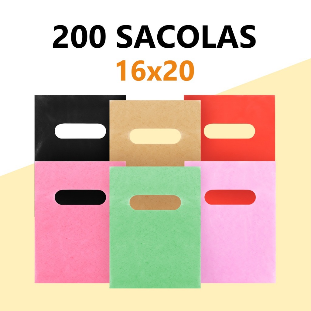 Kit 200 Un Sacolas Plásticas Boca Palhaço 16x20 Alça Vazada para bijuterias