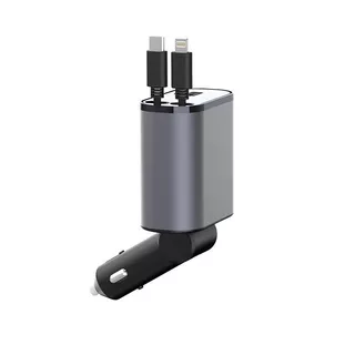 Carregador de carro retrátil, carregador rápido de para carro 4 em 1 de 120 W para iPhone e Android