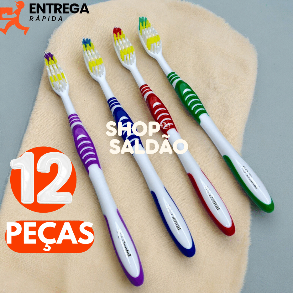 Kit 12 Escova de Dente Adulto Macia com Limpador de Língua e Capa ...
