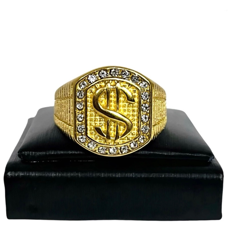 Anel Cifrão Luxo Dedeira Cravejado/ Em Aço Inoxidável/ Banhada a ouro