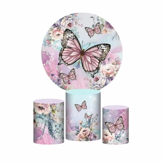 Trio Capa Cilindro + Painel Redondo 3D Borboleta 1,50m Veste Fácil em Tecido