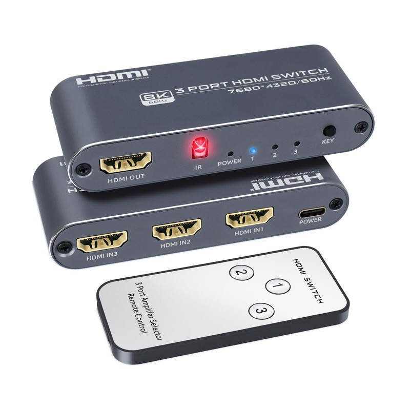 Switch hdmi 3porta 8k com controle e fonte
