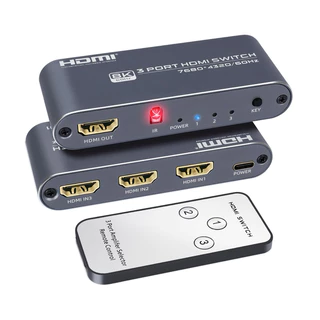 Switch hdmi 3porta 8k com controle e fonte