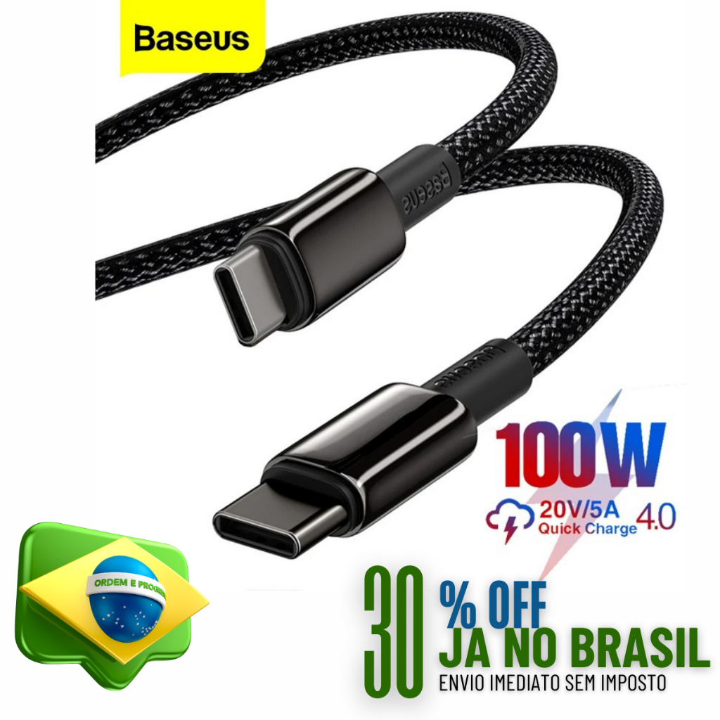 Cabo Turbo 100w Baseus USB-C + USB-C Tungsten Gold 2 metros