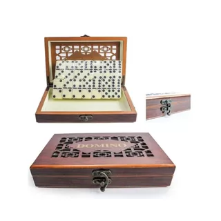 Jogo Domino Profissional Luxo Caixa De Madeira Pedra De Osso Unihome