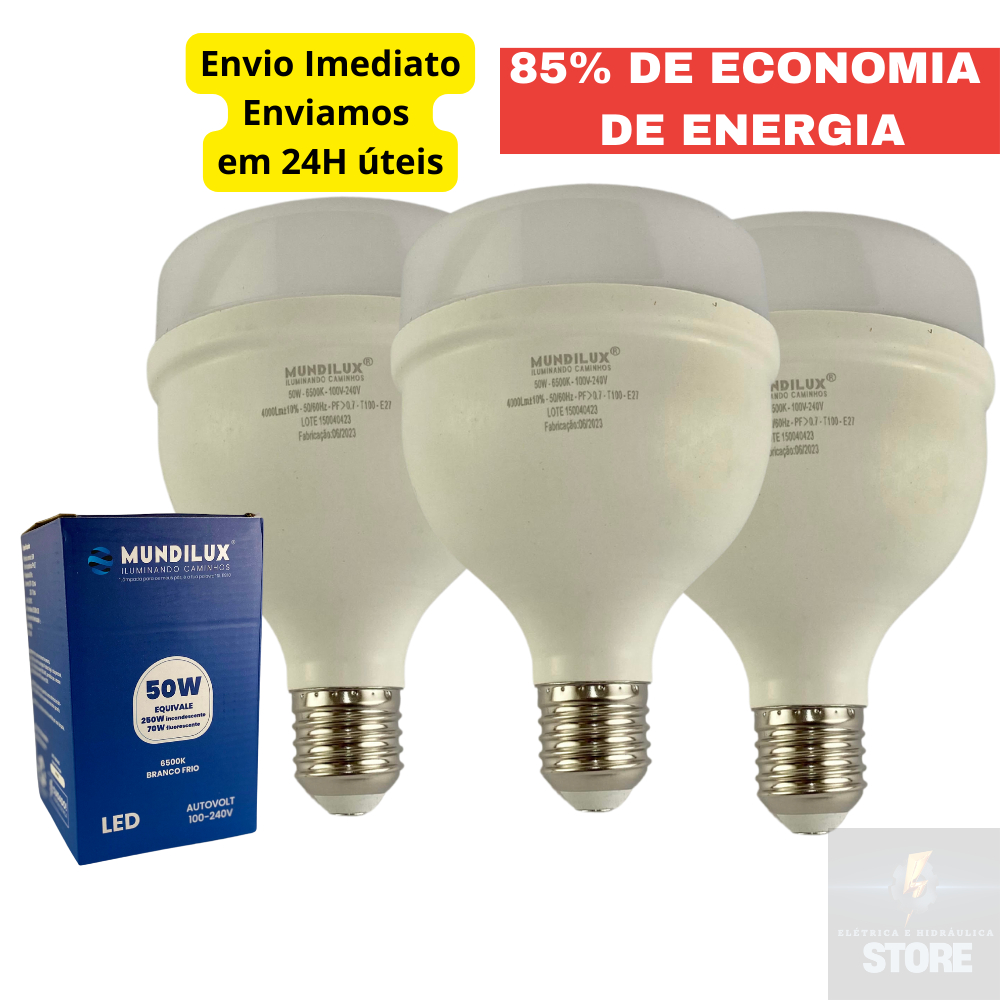 Kit 03 Lampada Led 50w Bulbo Alta Potencia Lâmpada de Led para Casa ...