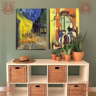 Kit Quadros tela acetinada, obra de Pablo Picasso e Van Gogh