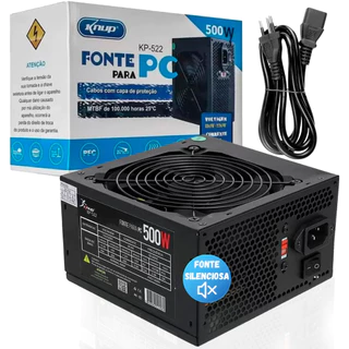 Fonte Atx 500w Gamer Ultra Silence Pc Gamer Bivolt 110v/220v Cor Preto