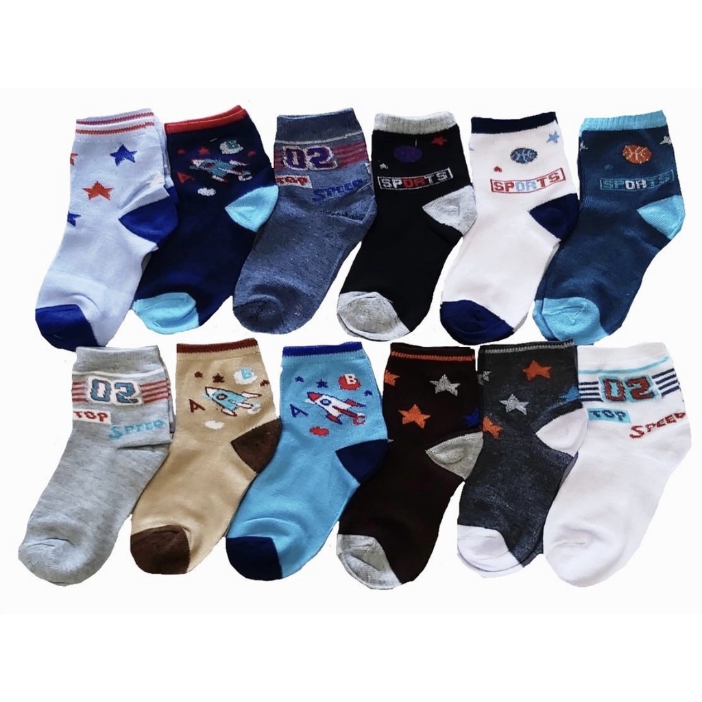 24 Peças de Meia Infantil Cano Medio Kit 12 Pares Meias Estampada Cores Sortidas