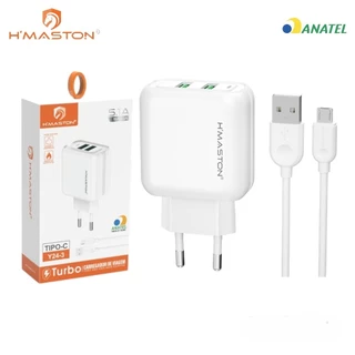 Carregador Turbo 25W Original 5.1A Com Cabo e 2 Entradas USB H'maston Y24