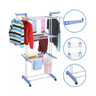 Varal Torre De Chão 3 Andares Varal De Roupa Portátil Dobrável Alumínio Retrátil Compacto 4 Rodas