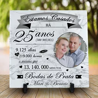 Azulejo Personalizado Presente para Bodas de Prata com Foto