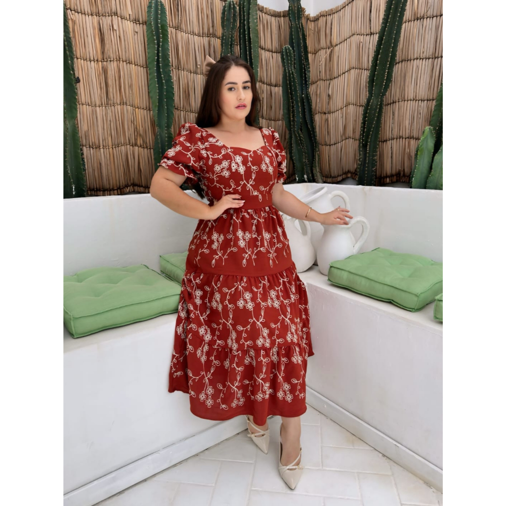vestidio midi feminino duna bordado manga curto 664