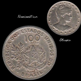 Moeda antiga Brasil 100 réis 1901.