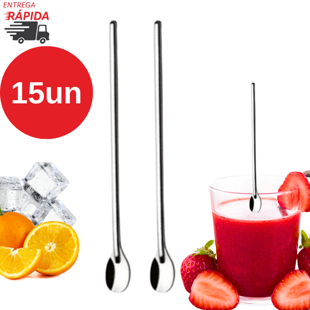 Kit 15 Colher para Suco 30 cm Inox Design Moderno e Sofisticado Adição ...