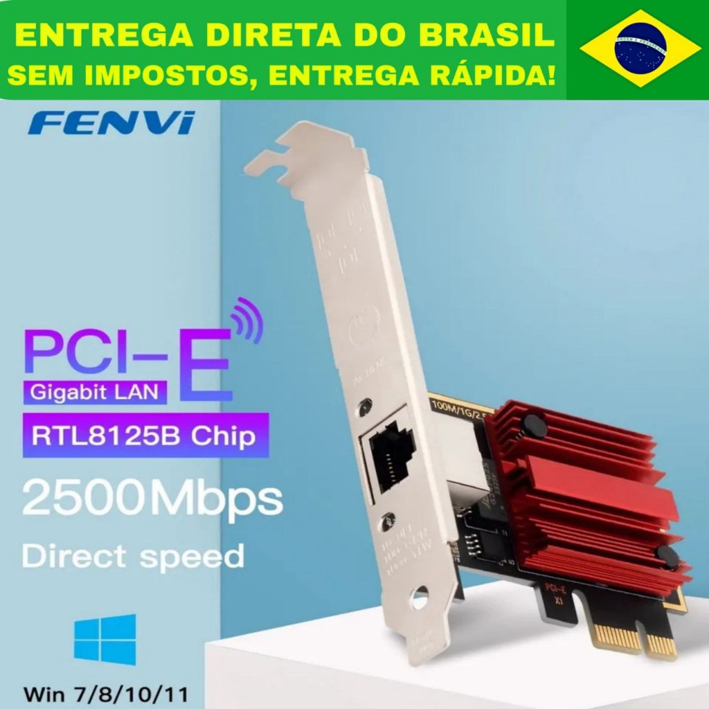 Placa de Rede Fenvi Ultra 2.5G PCI Express RJ45 10/100/1000/2500 Mbps, Windows7/8/10/11, Linux