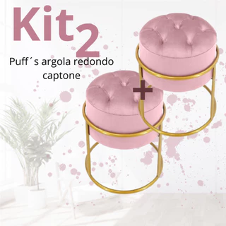 kit 2 puff argola capitone tecido veludo luxo