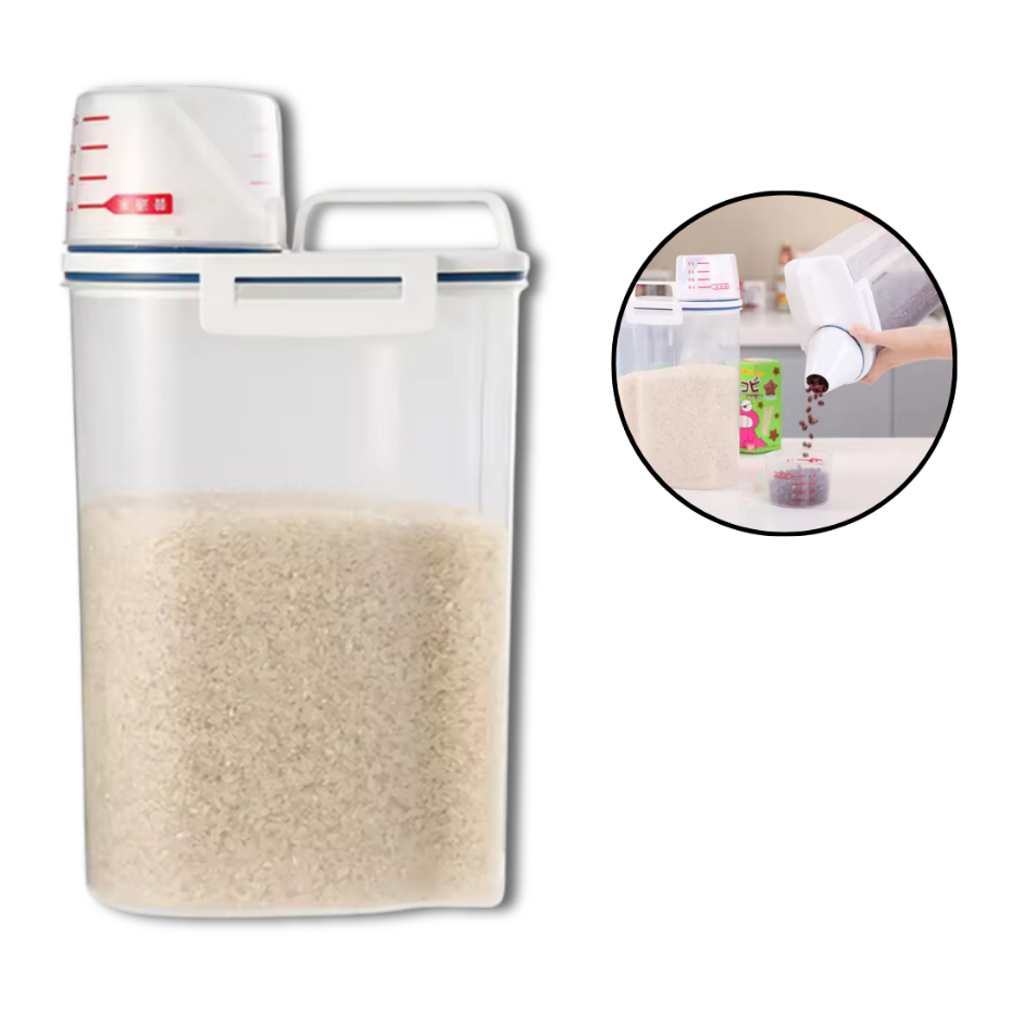 Pote Hermético Com Copo Medidor 2L Dispenser Ração Milho Feijão Arroz Sementes Sabão Amaciante Multi