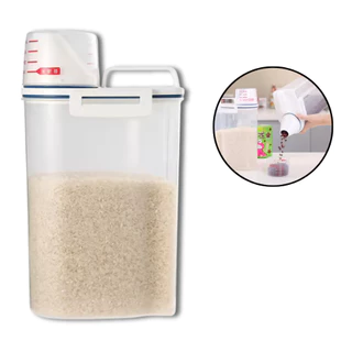 Pote Hermético Com Copo Medidor 2L Dispenser Ração Milho Feijão Arroz Sementes Sabão Amaciante Multi