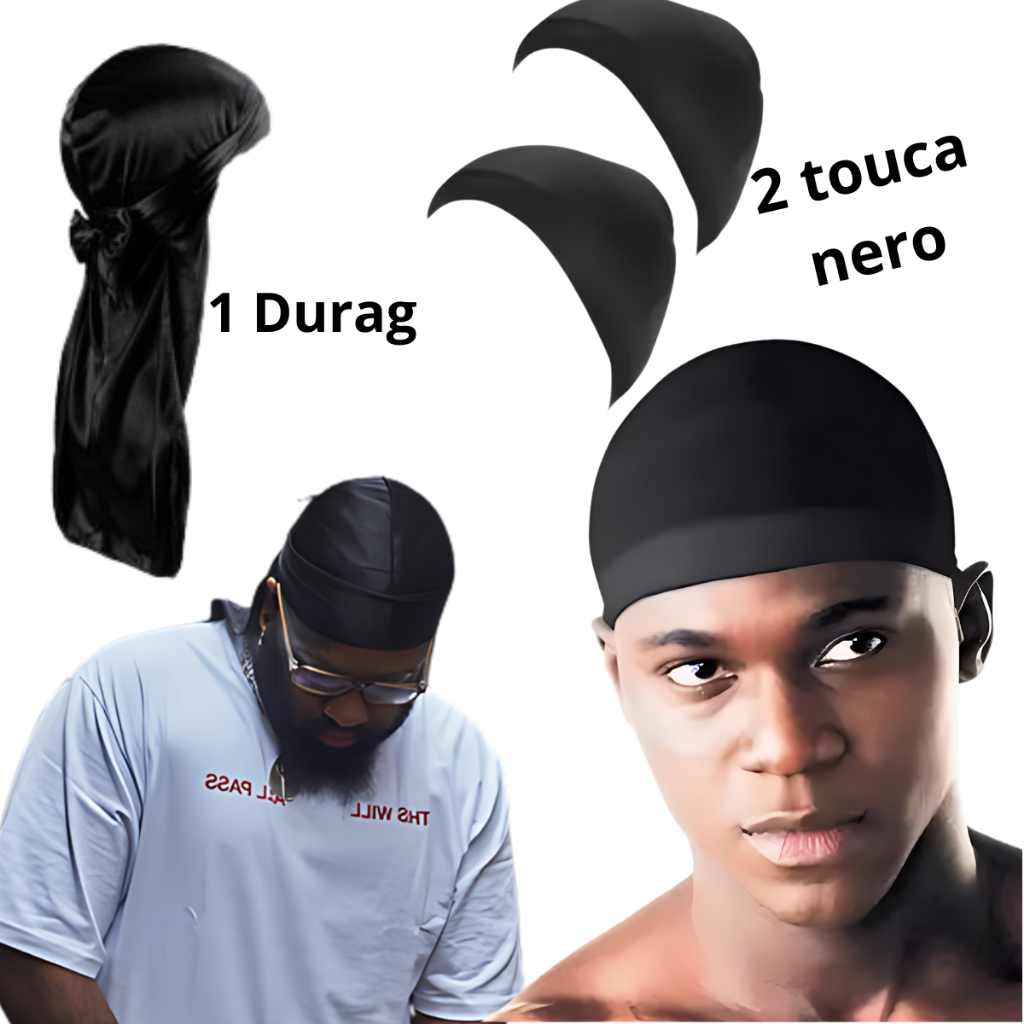 Kit Durag + 2 Wig Cap Touca De Nero durag preta