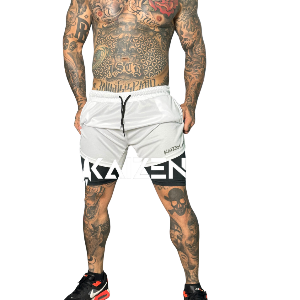 スポーツウェア BERMUDA 2 EM 1 COMPRESAO CALÇAO PARA ACADEMIA e corrida masculino