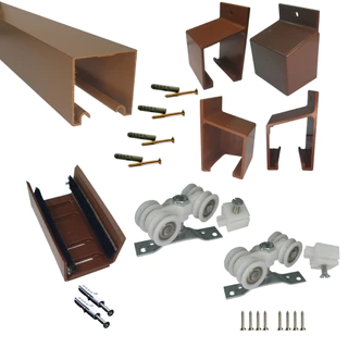 Kit Suportes Injetados para Porta de Correr Trilho Inteiro Cereja 1,20m + 1 Par de Concha