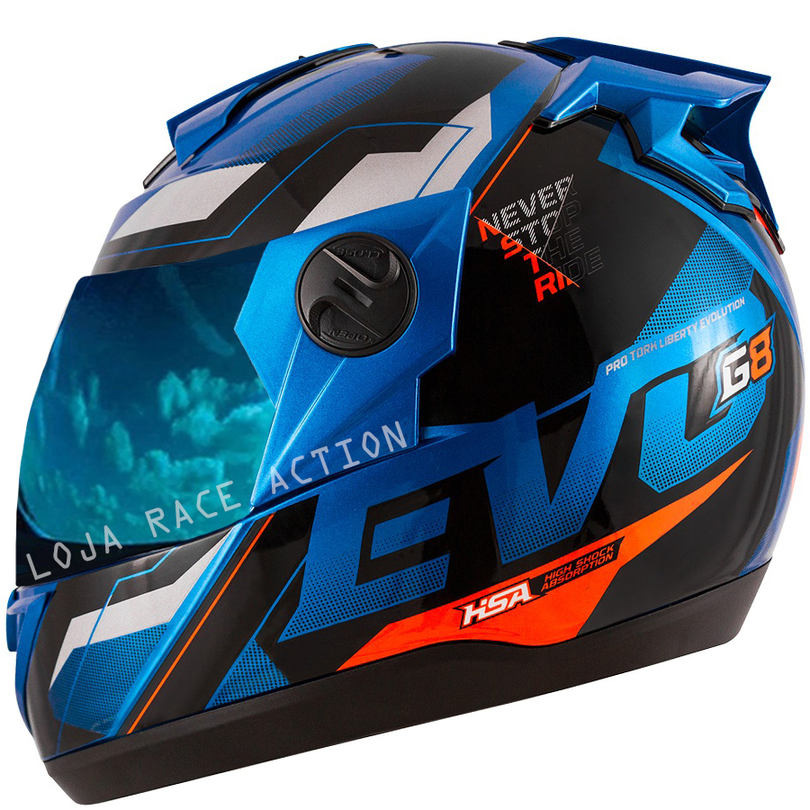 Capacete Moto Pro Tork Evolution 788 G8 Evo Azul e Laranja Com